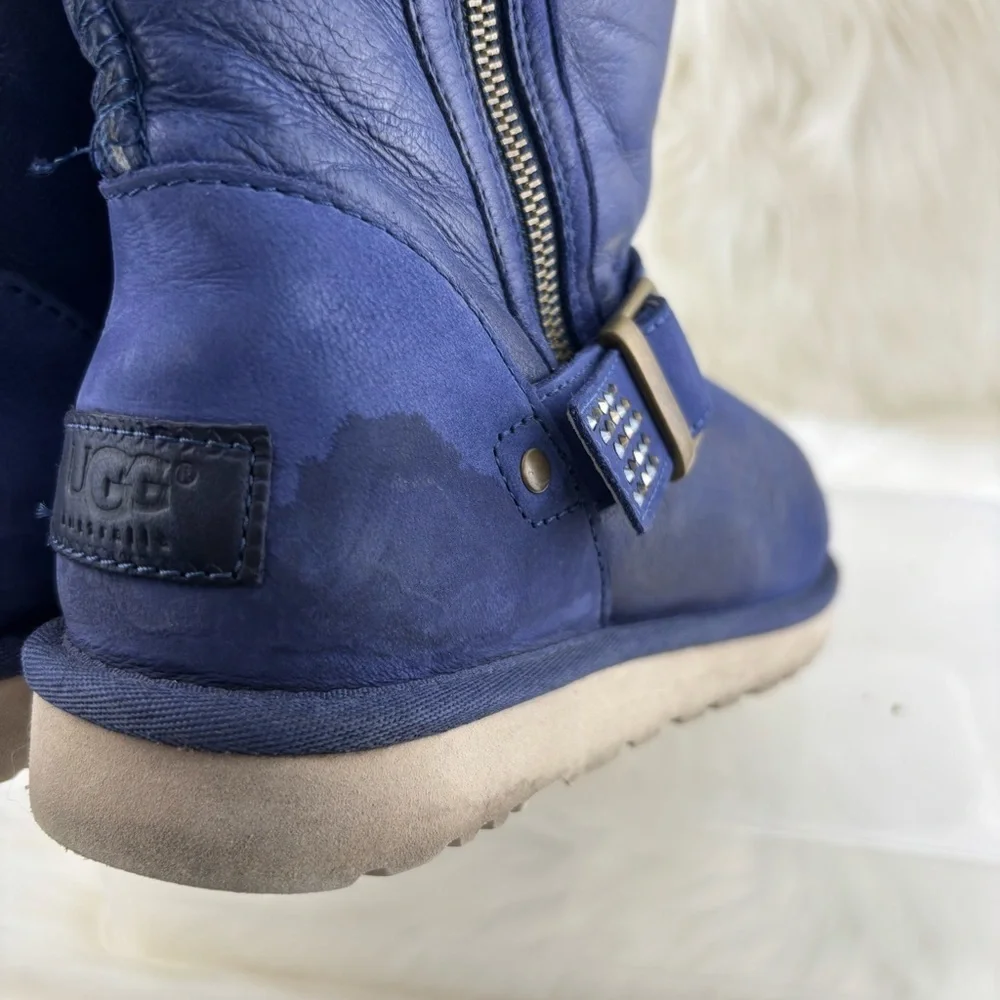 UGG Blue Winter Boots with Shearling and Studded Strap